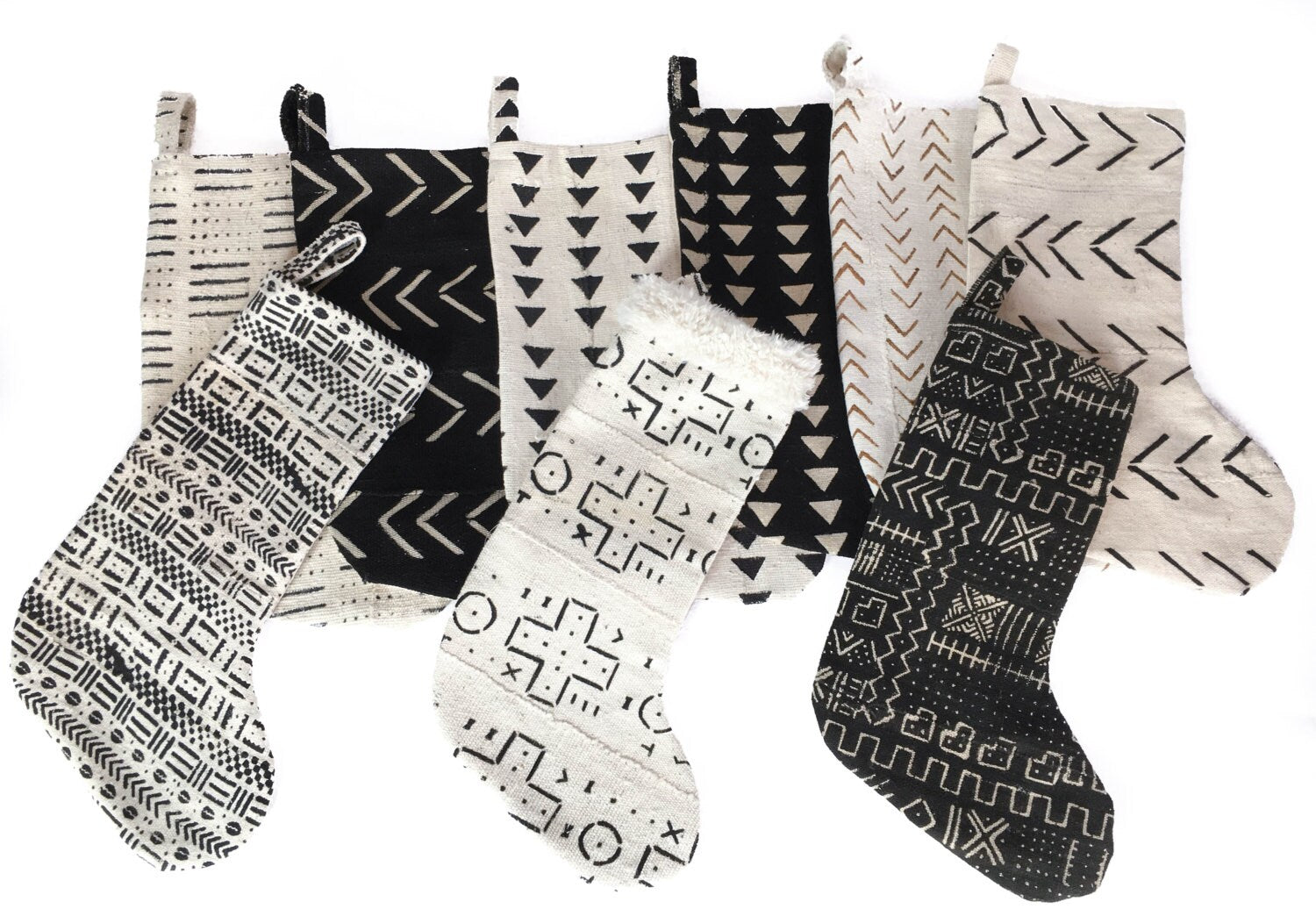 Mud Cloth Christmas Stocking Mudcloth offers Stocking White w/ Coffee Bean Print