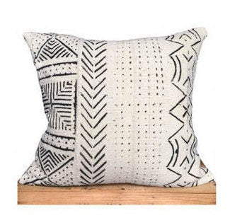 Mudcloth Pillow Cover, African Mud Cloth, Authentic Mud Cloth Pillow | Black and White | 'San Simeon'