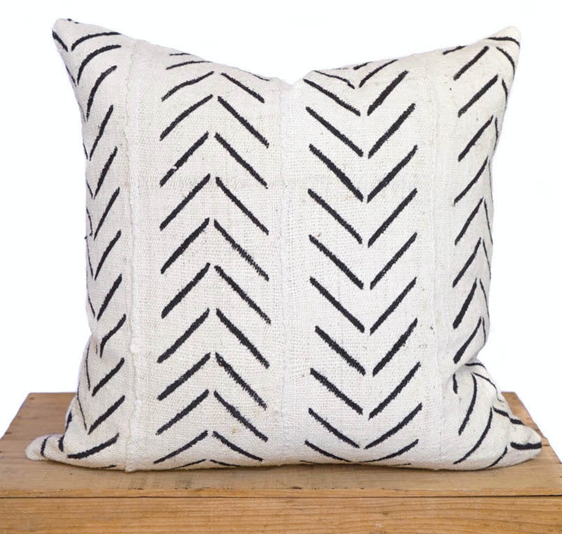 Authentic White African Mud Cloth Pillow Cover, Mudcloth Pillows, Multiple Sizes Available, Boho, Farmhouse, "Catherine'