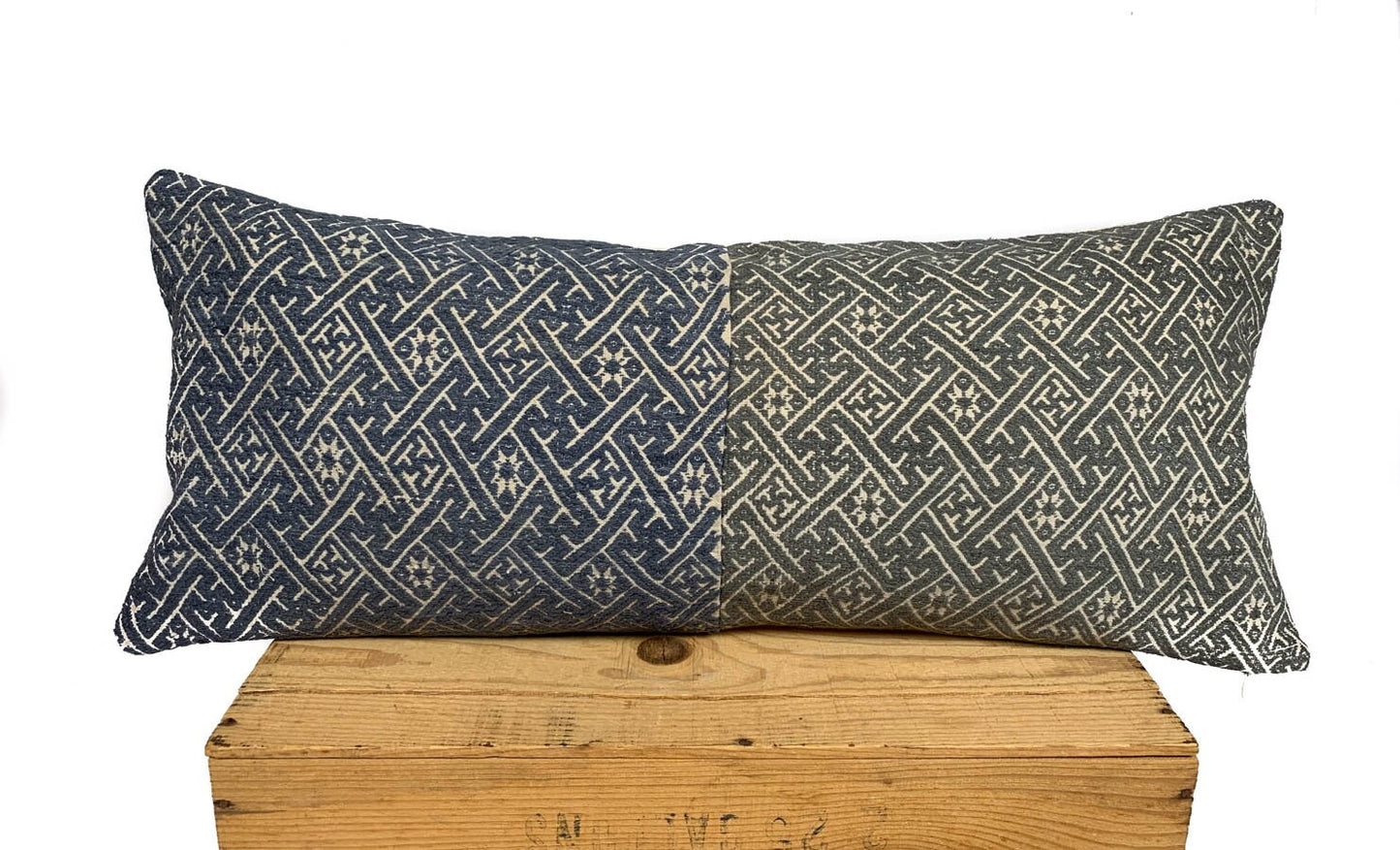 Chinese Miao, Wedding Blanket Pillow, Vintage Gray/Blue, Authentic