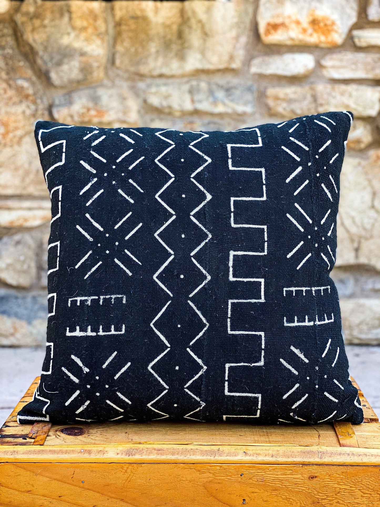 Mudcloth Pillow, Authentic Mud Cloth, Black Pillow Cover, 'Geo'