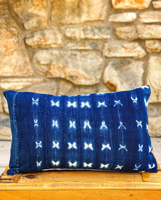 Mudcloth Pillow Cover, African Mud Cloth, Indigo, "Spike"