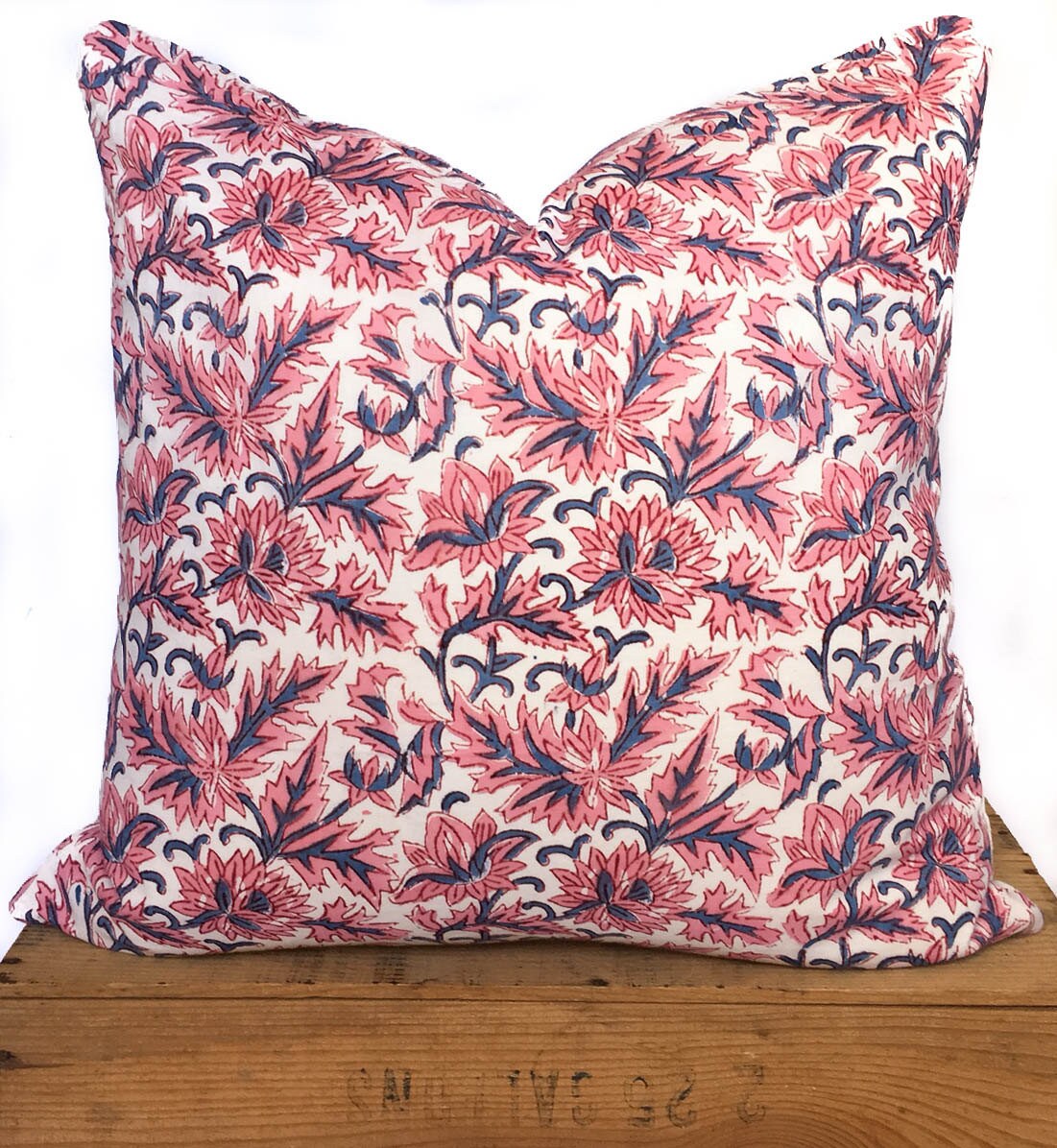 Indian Block Print Pillow Cover, 12"x20" Pink Lumbar