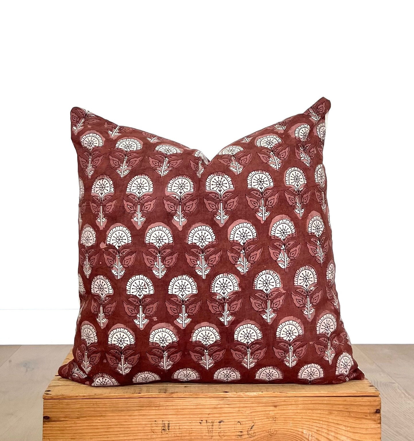 Indian Block Print Pillow Cover Brown/Wine Color