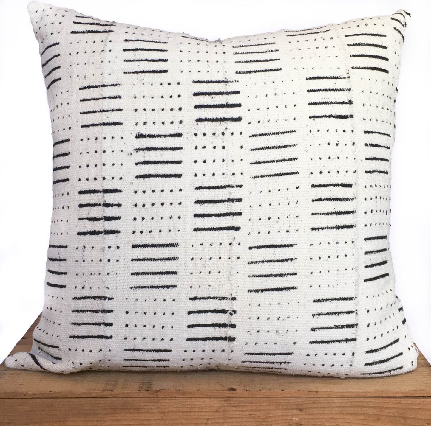 Dots and Dashes White African Mud Cloth Pillow Cover Boho Mudcloth