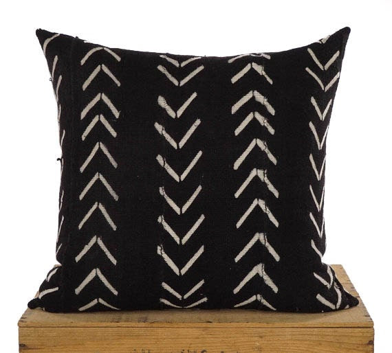 Maxwell, Authentic African Mud Cloth Pillow Cover, Mudcloth Pillow, Black, Multiple Sizes